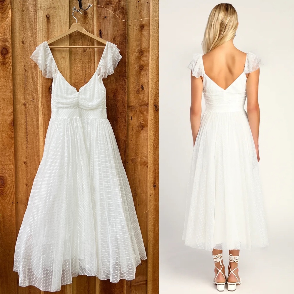 Lulu's White Swiss Dot Midi Dress - Picture 2 of 12